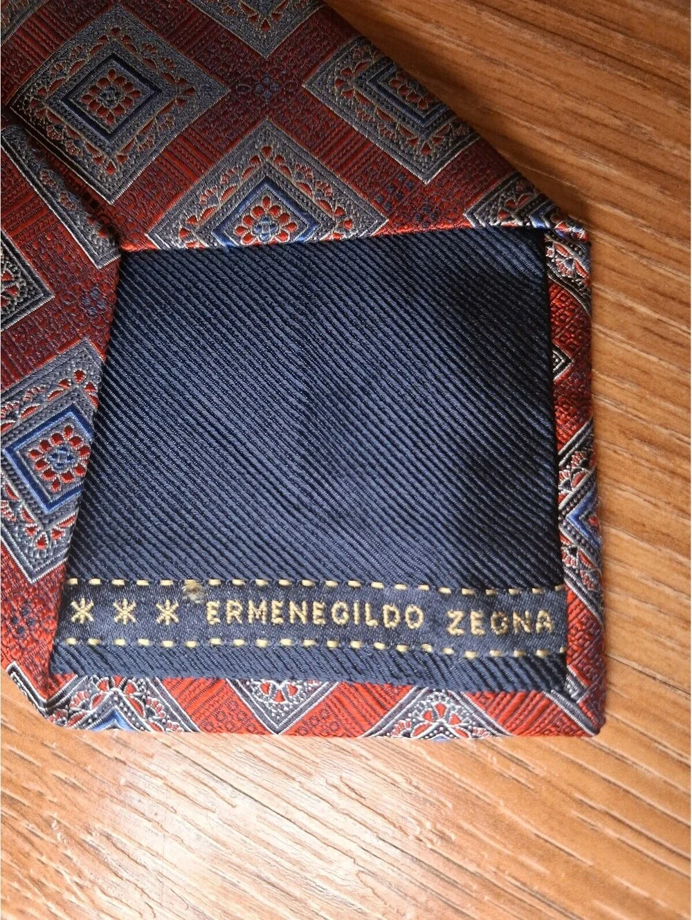 Ermenegildo Zegna Silk Tie Red Blue Geometric Made In Italy